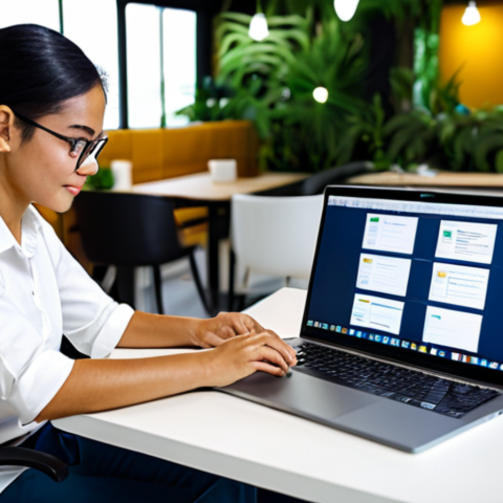 Tech Proficiency**

"A digital nomad, fully clothed, in appropriate attire, working at a modern laptop in a vibrant co-working space in Bali. She's participating in a virtual meeting, surrounded by other focused individuals. The scene emphasizes technology and collaboration. Safe for work, professional setting, perfect anatomy, natural proportions, high-quality rendering, well-formed hands. Focus on the screen displaying project management software. The image should evoke a sense of productivity and tech-savviness, modest."

**