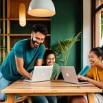 디지털 노마드의 연령대별 특성 분석 - **Prompt for Young & Restless (20s):**
    A vibrant, sunlit co-living space common area in Bali, In...