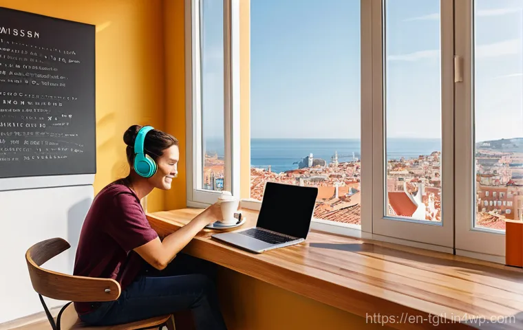 디지털 노마드로의 전환 방법 - **Prompt 1: Productive Oasis in a Coastal City**
A wide shot of a diverse, casually yet professi...