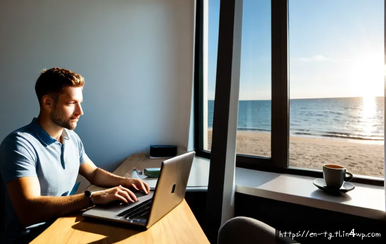 Home 17 디지털 노마드의 일반적인 오해와 진실 - Photorealistic split-scene editorial image showing the reality versus myth of digital nomad work: on...